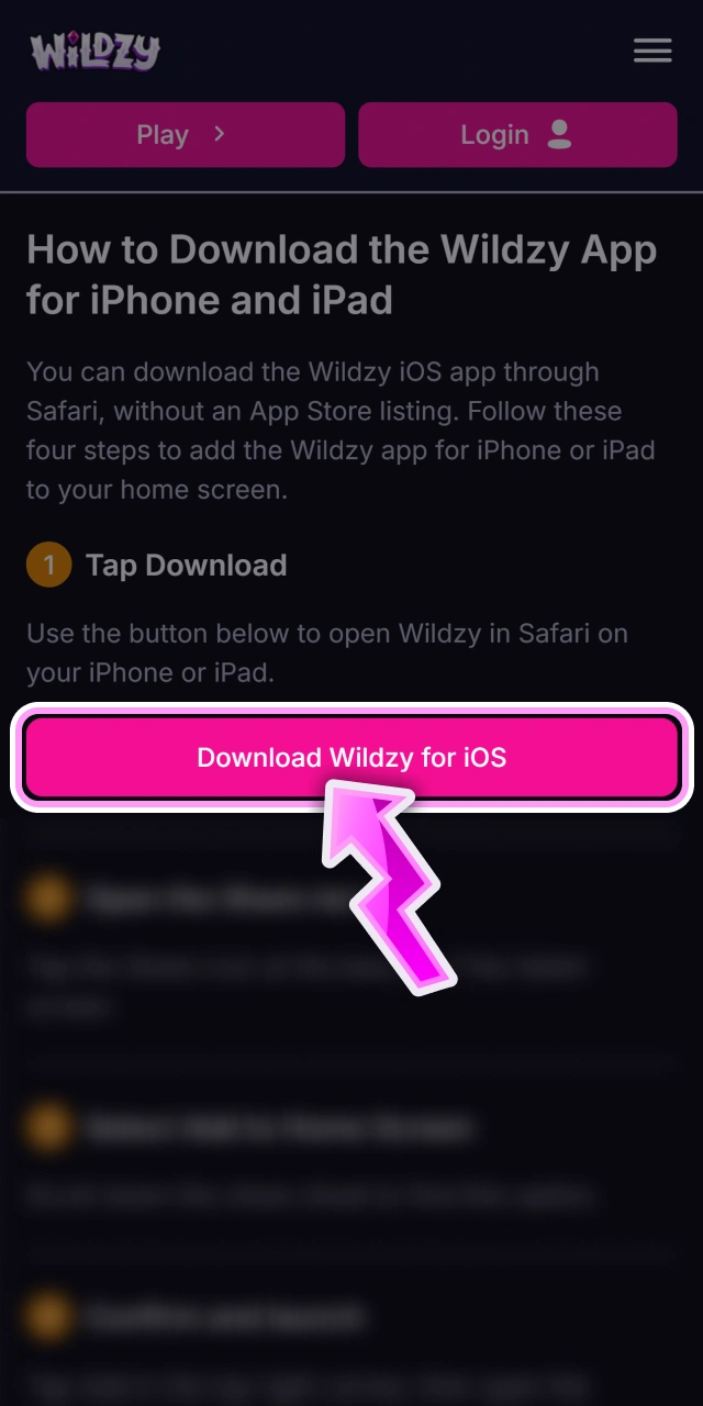 Tap to open the iOS app download page on Wildzy.